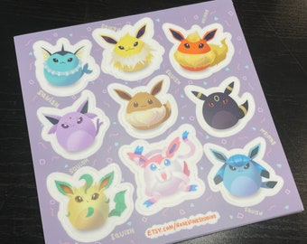 5” x 5” Eeveelutions stickersheet |  Squishmallows | Eevee, Vaporeon, Flareon, Jolteon, Espeon, Umbreon, Leafeon, Glaceon | Vinyl decal