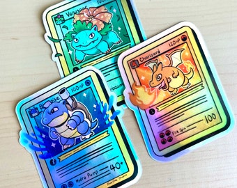 3-pack 1st Edition Holographic Starters Sticker Set | Venusaur, Charizard, Blastoise |  Vinyl Waterproof Decals