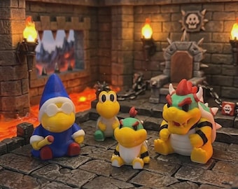 Bowser, Bowser Jr., Kamek & Koopa Set w/wo keychain - Super Mario Bros Desk Buddies Series 2