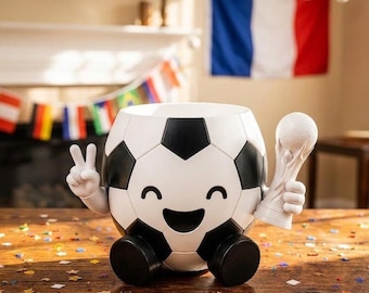 Ciotola per popcorn a tema calcio e trofeo per il giorno della partita