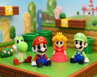 Mario, Luigi, Peach & Yoshi Set w/wo keychain - Super Mario Bros Desk Buddies Series 1