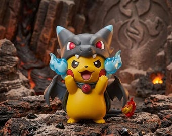 Pikachu with Mega Charizard Poncho Victory Pose!