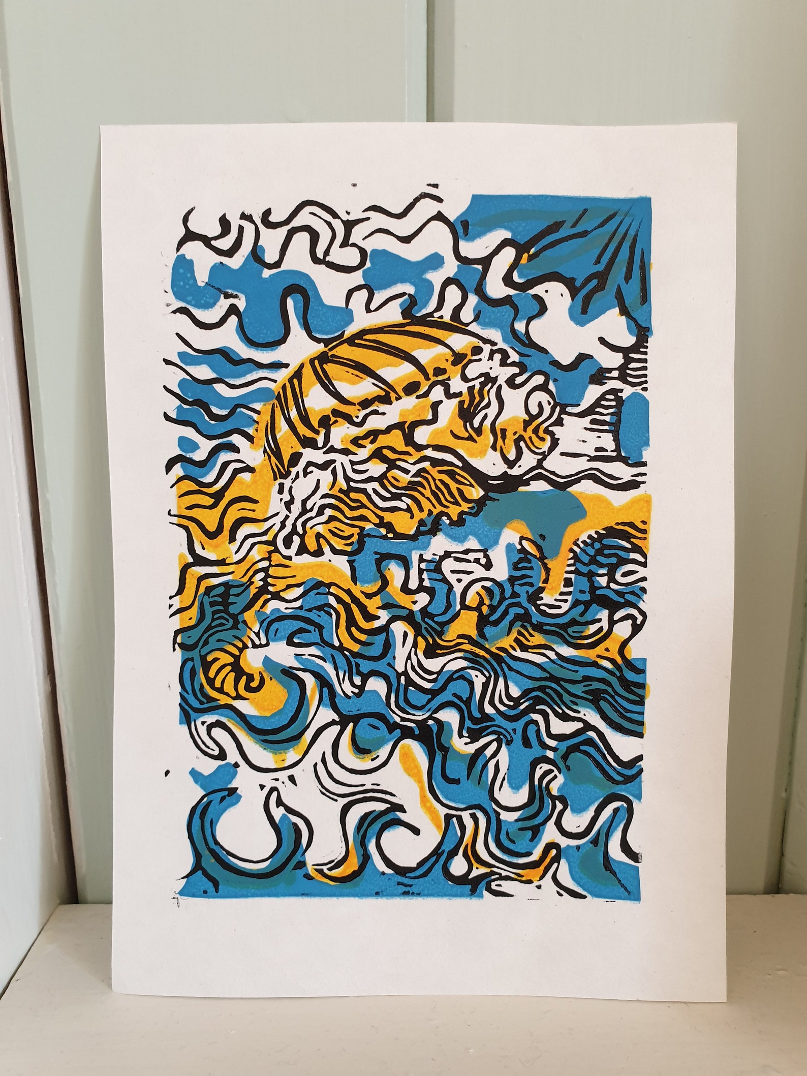 Jellyfish Linocut Silkscreen Print Etsy