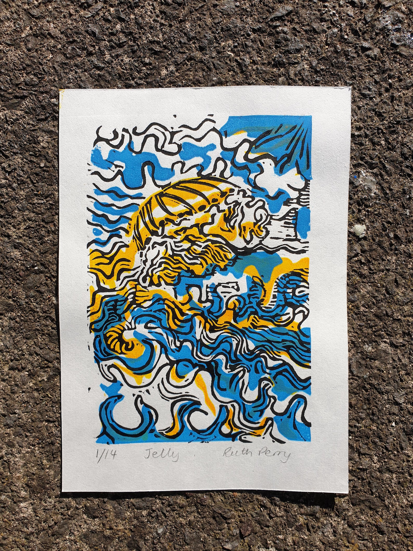 Jellyfish Linocut Silkscreen Print Etsy