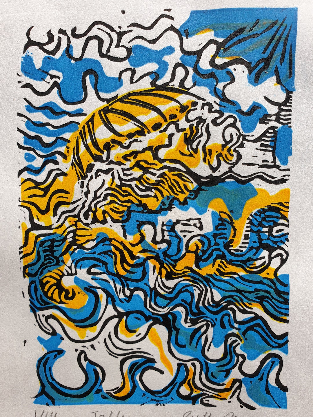 Jellyfish Linocut Silkscreen Print Etsy