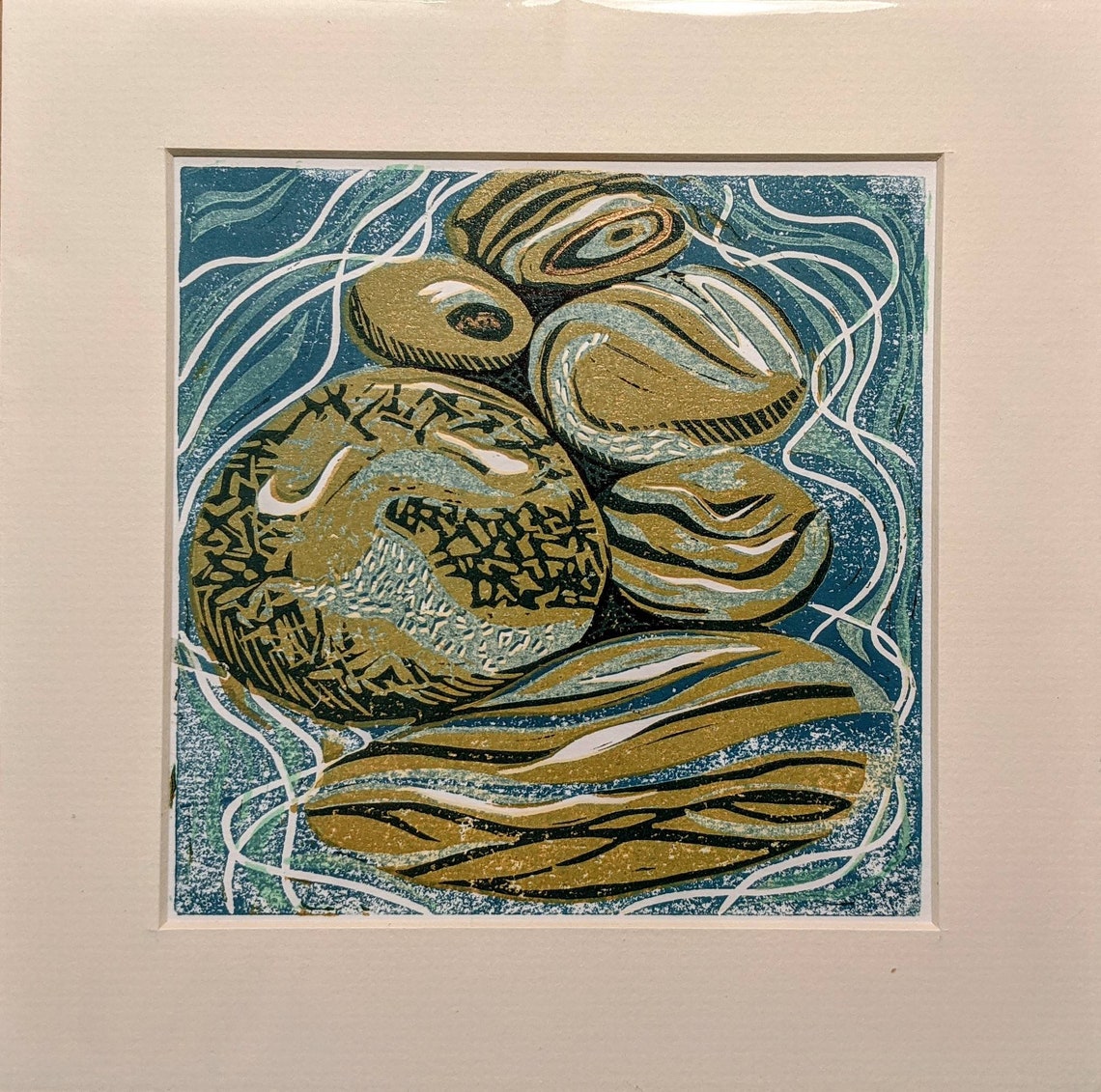 Ancient History Reduction Linocut Print Beach Stones Etsy