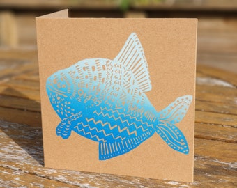 Blue Blend Fish Card on brown craft paper