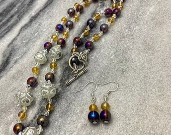 Purple and topaz necklace and earrings set