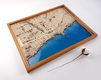 Wooden Map of Any City | Personalized Gift for 5th Anniversary Birthday Wedding | Wood & Epoxy