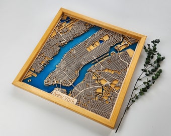 5th Anniversary Gift Wooden City Map of Any City Personalised  | Wood & Epoxy