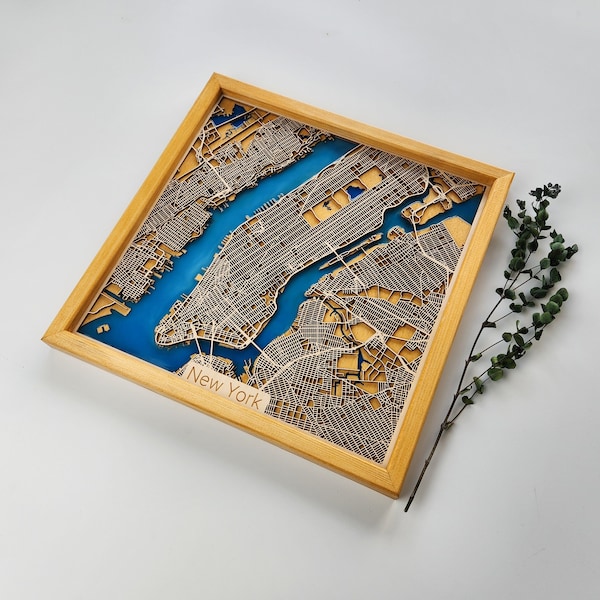 5th Anniversary Gift Wooden City Map of Any City Personalised  | Wood & Epoxy