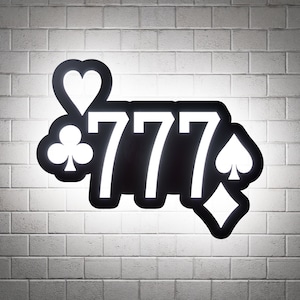 777 Slot Machine Casino Theme Led Wall Sign, Cards, Casino Royale