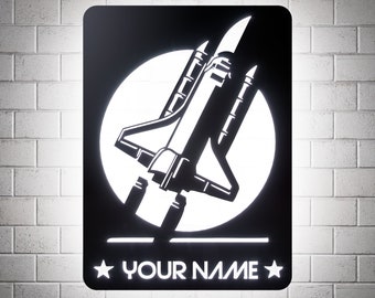Space Shuttle NASA RGB Led Wall Sign, Personalized Gift, Metal Wall Decor