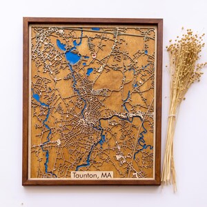 Taunton City Map Wood and Epoxy Wall Art - Custom Laser Cut Anniversary Gift