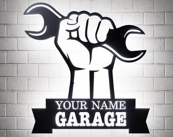 Repairman Wrench Garage Metal Design RGB Led Wall Sign