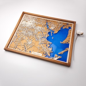Houston Wood Map | Wood & Epoxy | Wooden City Map