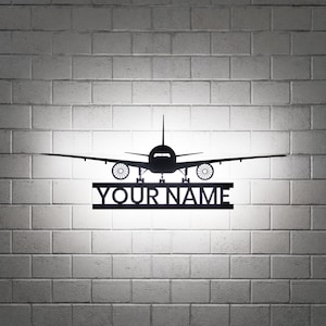 Airliner RGB Led Wall Sign, Airplane Charm, Metal Wall Decor