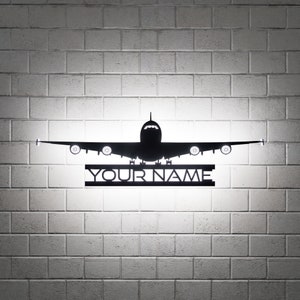Four-engined Jet RGB Led Wall Sign, Airplane Charm, Metal Wall Decor