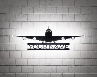 Four-engined Jet RGB Led Wall Sign, Personalized Gift, Metal Wall Decor