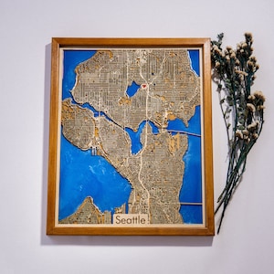 Seattle City Map | 5th Anniversary Birthday Wedding | Wood & Epoxy