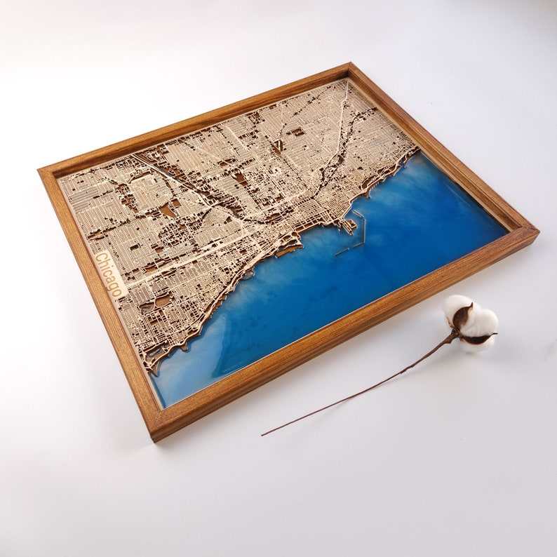 Wedding Gift Personalized Map 5th Anniversary Birthday Wedding Wood & Epoxy image 1