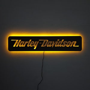 Metal Harley Text Wall Sign - Led Lighted - Garage - Wall Art