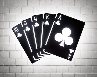 Clubs Royal Flush RGB Led Wall Sign: Poker