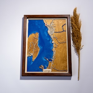 Largs City Map | 5th Anniversary Birthday Wedding | Wood & Epoxy | Wooden City Map