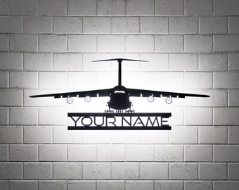 Cargo Aircraft RGB Led Wall Sign, Personalized Gift, Metal Wall Decor