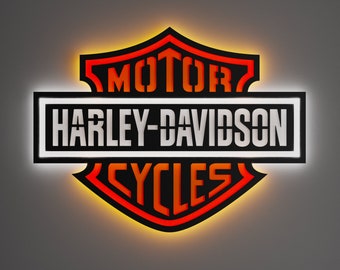Harley Davidson Metal - Led Lighted Sign - Garage Sign - Wall Art