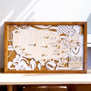 Football Stadiums Map, Custom Football Stadium Map, NFL Travel Map