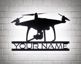 Drone RGB Led Wall Sign, Personalized Gift, Metal Wall Decor