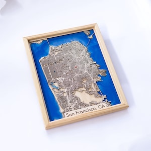 San Francisco, CA Wood Map | Wood & Epoxy | Wooden City Map