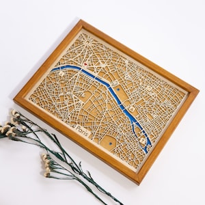 Paris City Map | 5th Anniversary, Birthday, Wedding | Wood & Epoxy | Wooden City Map