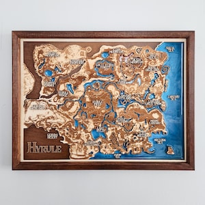 Hyrule map of Zelda, Breath of the Wild, Wooden Resin Map Wood & Epoxy