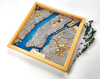 5th Anniversary Gift, Wooden City Map of Any City, Wood & Epoxy
