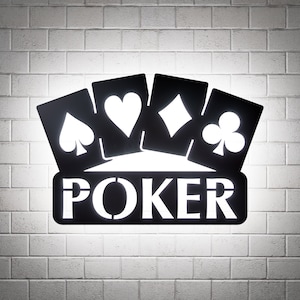 Custom Poker Night LED Wall Sign, Metal Decor for Casino Games