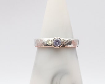 4mm Lilac Cubic Zirconia Ring Size R, Silver Jewellery,Elegant Design, Fashion Essentials, Statement Ring,Versatile Jewels,Affordable Luxury