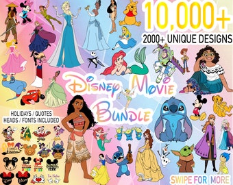 Plus de 10 000 fichiers SVG princesse en couches, Encanto, Frozen, Moana, Ariel, Elsa, Stitch, Toy Story, fichiers PNG emmêlés !