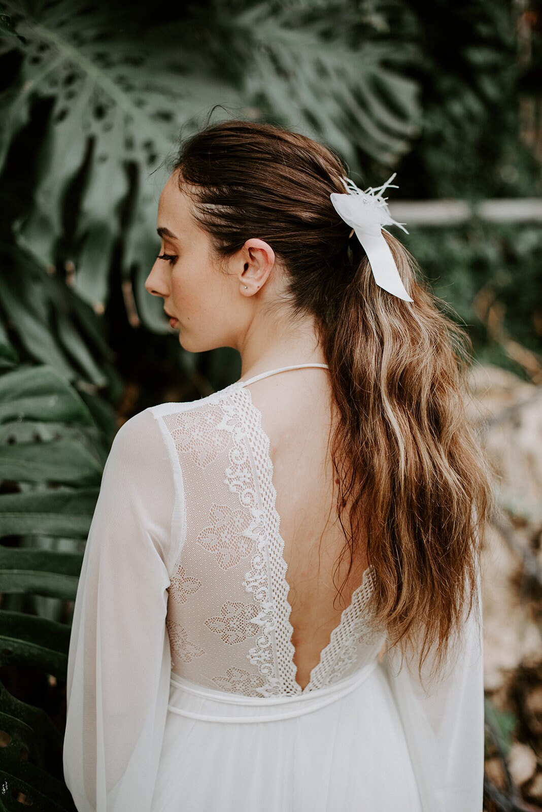 Deep cleavage WEDDING DRESS from siphon and delicate lace with | Etsy