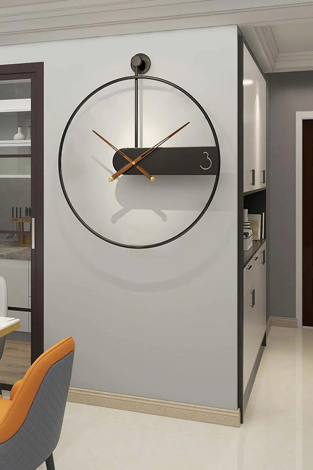 Large Metal Wall Clock, Modern Minimalist Pendulum, Silent Clock