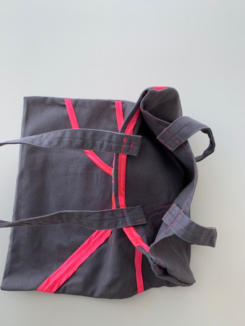 Tote bag grey anthracite and neon pink