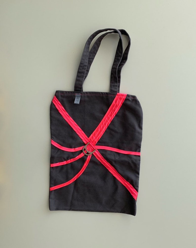 Tote bag grey anthracite and neon pink