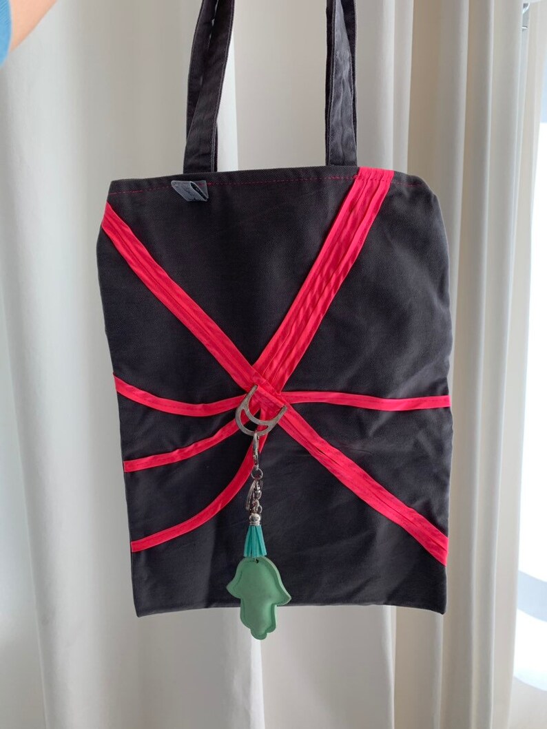 Tote bag grey anthracite and neon pink