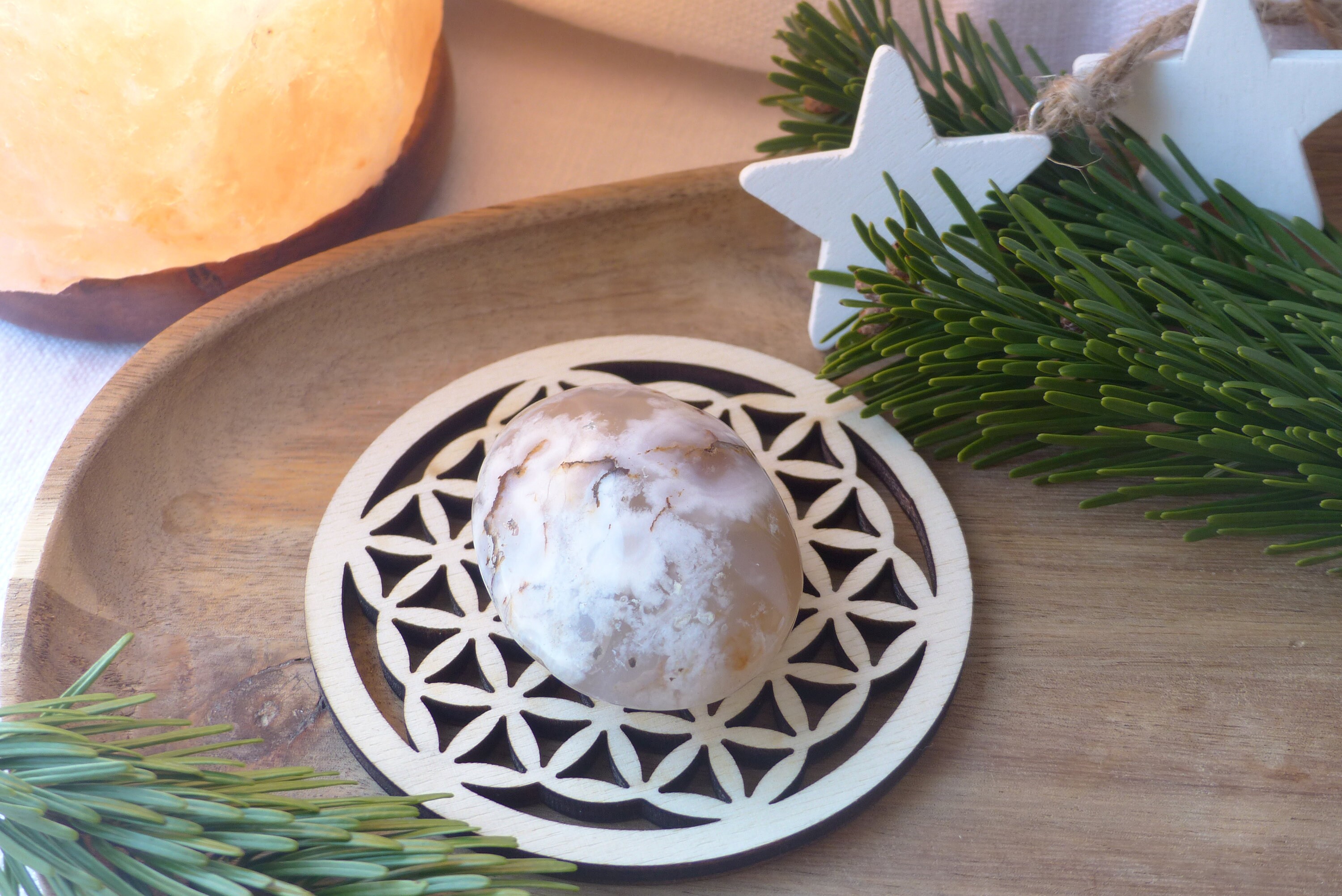 Agate Fleur de Cerisier avec Sa Plaque Rechargement Fleur Vie