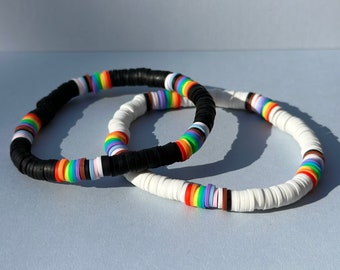 Pride Colors Heishi Bracelet: LGBTQ, Trans, Pan Flag Polymer Clay Bead