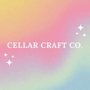 May include: A pastel pink, yellow, and blue gradient background with the text "CELLAR CRAFT CO." in white. There are white stars scattered across the background.
