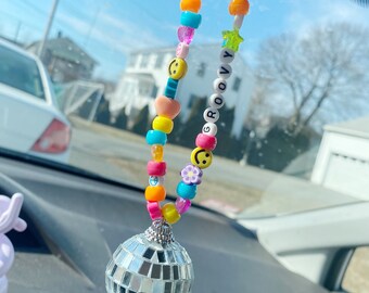 Disco Ball Car Charm: Friendship Bead Rearview Mirror Accessory