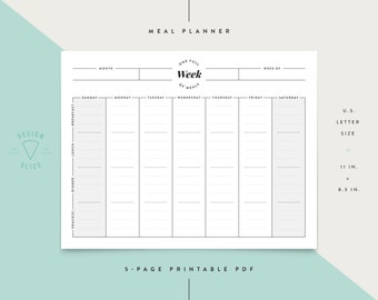 Meal Planner / Weekly & Monthly + Shopping Lists / Printable / Instant Download / PDF / U.S. Letter Size / 11" x 8.5"