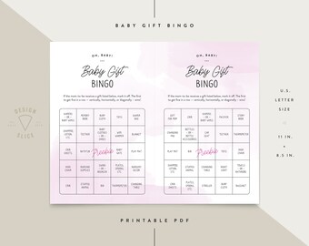Bingo / Baby Gift / Baby Shower / Pink / Printable / Instant Download / PDF / U.S. Letter Size / 11" x 8.5"